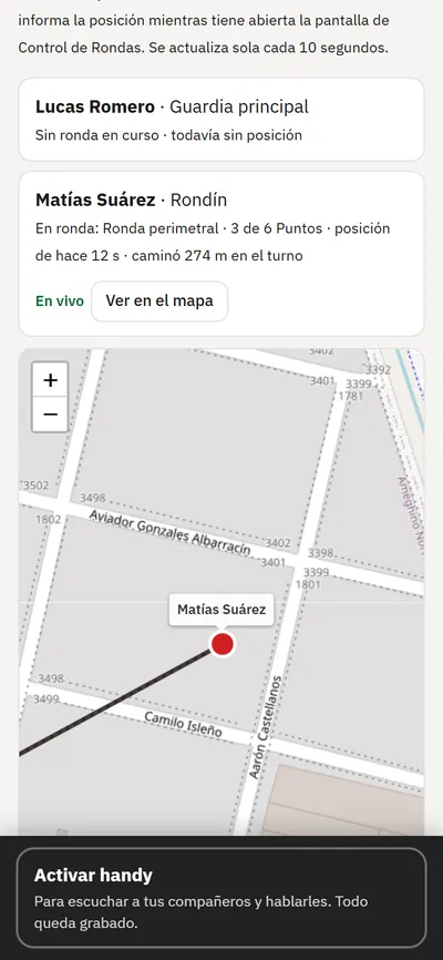Supervisor siguiendo al vigilador en el mapa